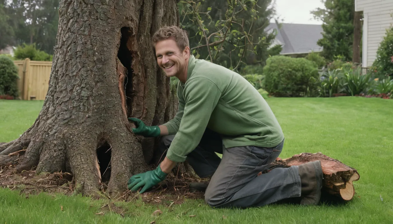 A tree provider inspecting the base of a trunk for signs of decay near Memphis